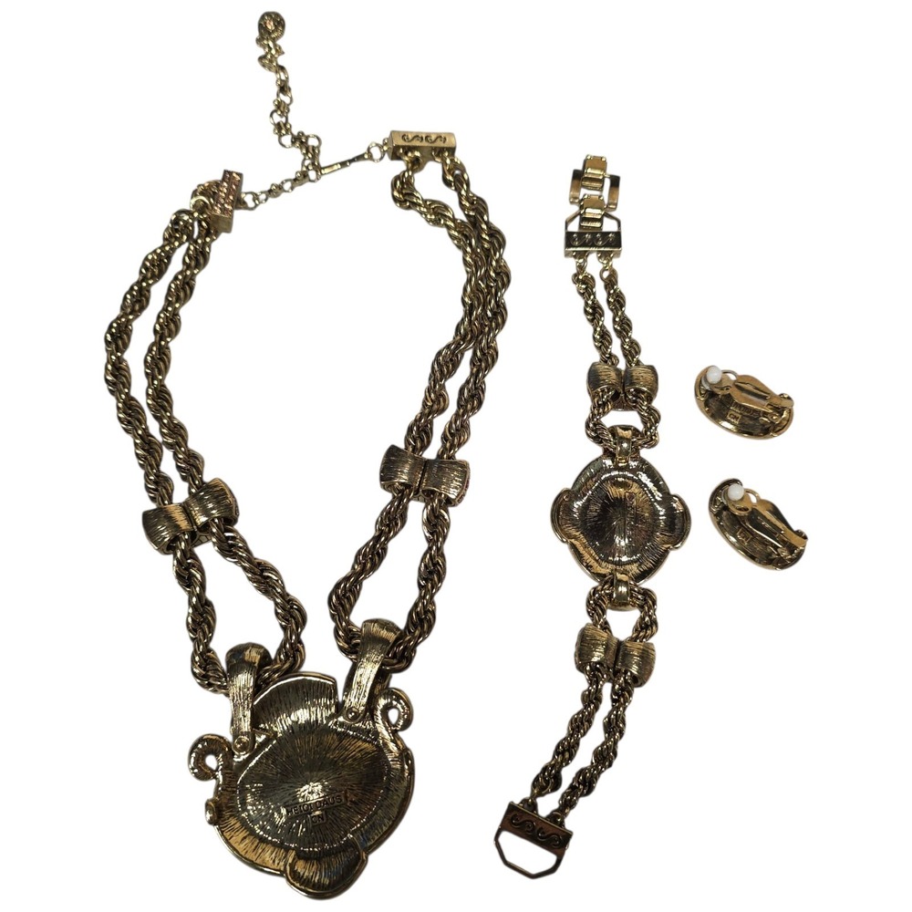Heidi Daus Chain Of Events Pink Crystal Set Necklace Bracelet CLIP-ON Earrings - Picture 8 of 10